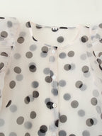 Women's Organza Polka Dot Long Sleeve Tops Shirt