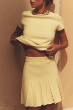 Women's Knitted Wide Pleated Mini Top and Skirt Two-Piece Set