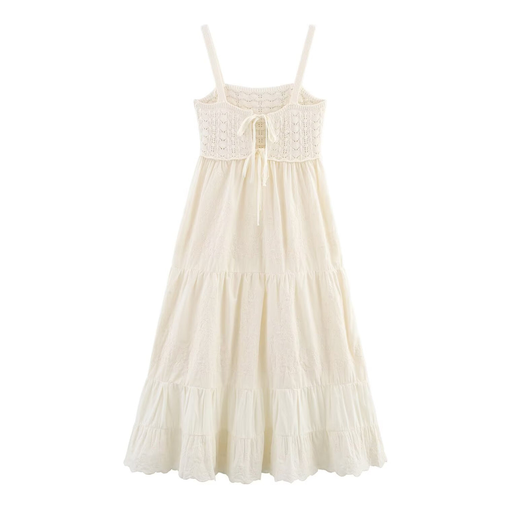 Embroidery Stitching Knitted Dress Loose Slim Fit Graceful Slip
