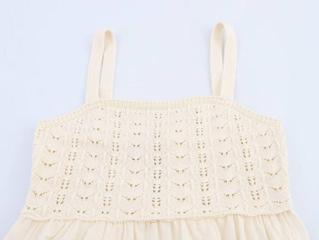 Embroidery Stitching Knitted Dress Loose Slim Fit Graceful Slip