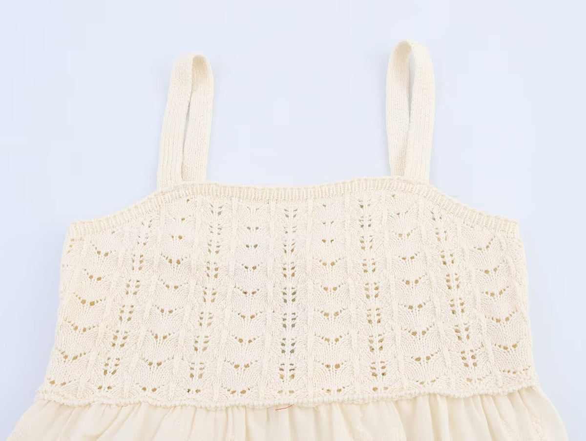 Embroidery Stitching Knitted Dress Loose Slim Fit Graceful Slip