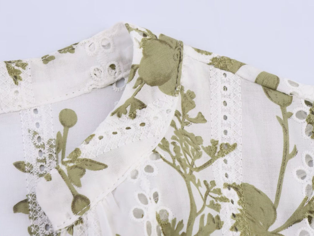 Women's V-Neck Floral Embroidered Belted Short-Sleeve A-Line Mini Dress