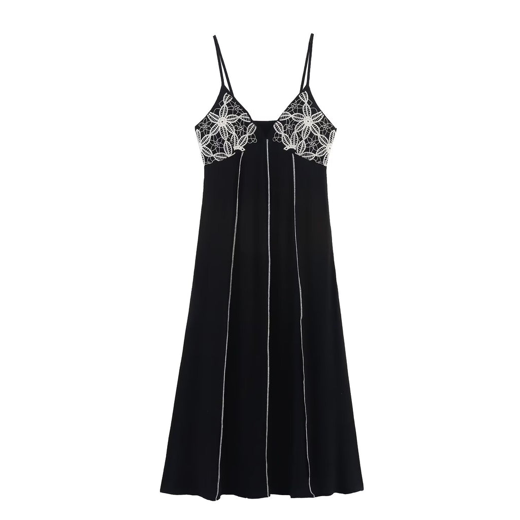 Women Clothing Embroidery Midi Sling Dress