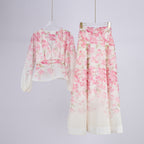 Women's Beach Long Sleeved Silk Cardigan and Skirt Two-Piece Set