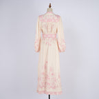 Women's Stand Up Collar Printed Single Button A Line Long Dress