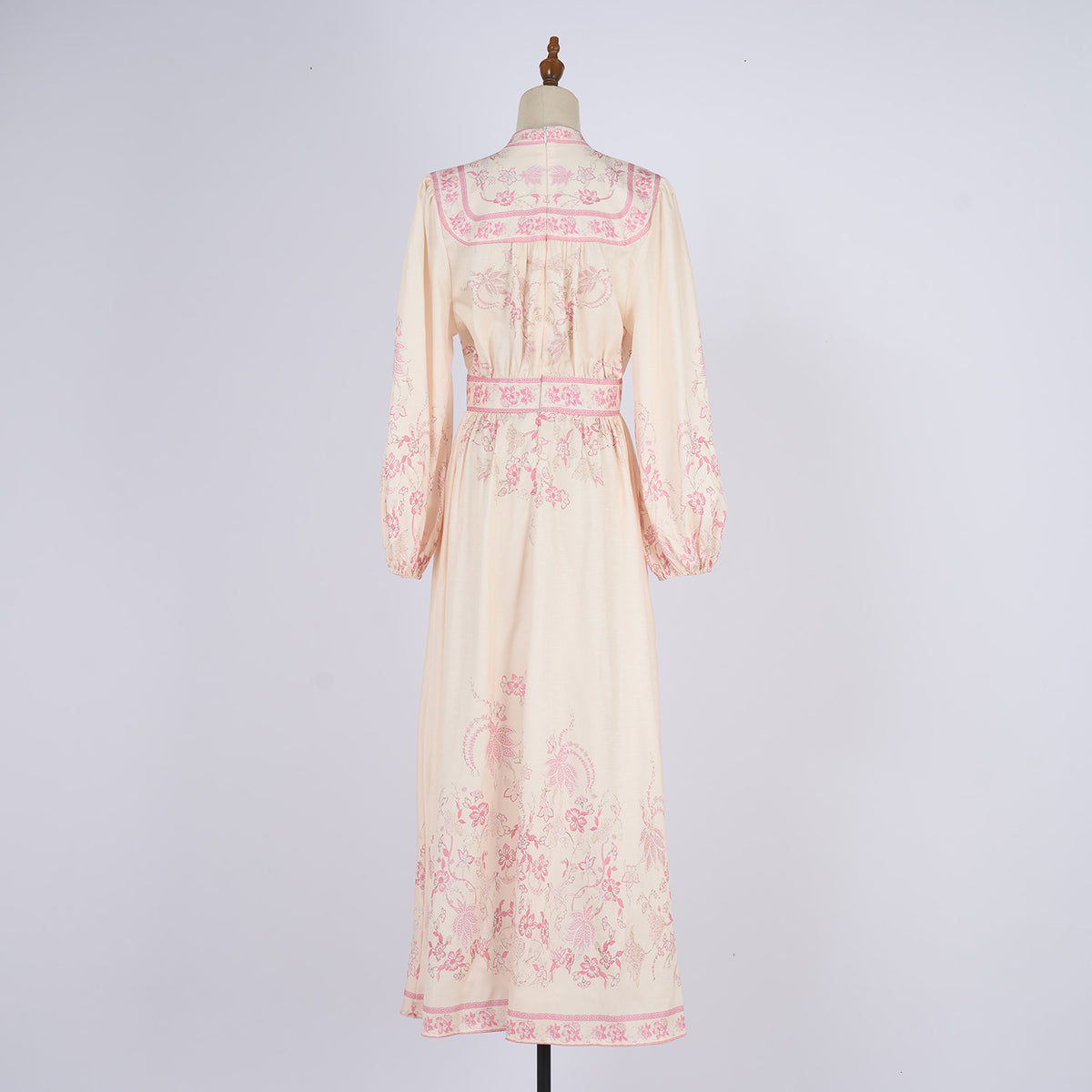 Women's Stand Up Collar Printed Single Button A Line Long Dress