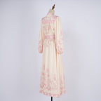 Women's Stand Up Collar Printed Single Button A Line Long Dress