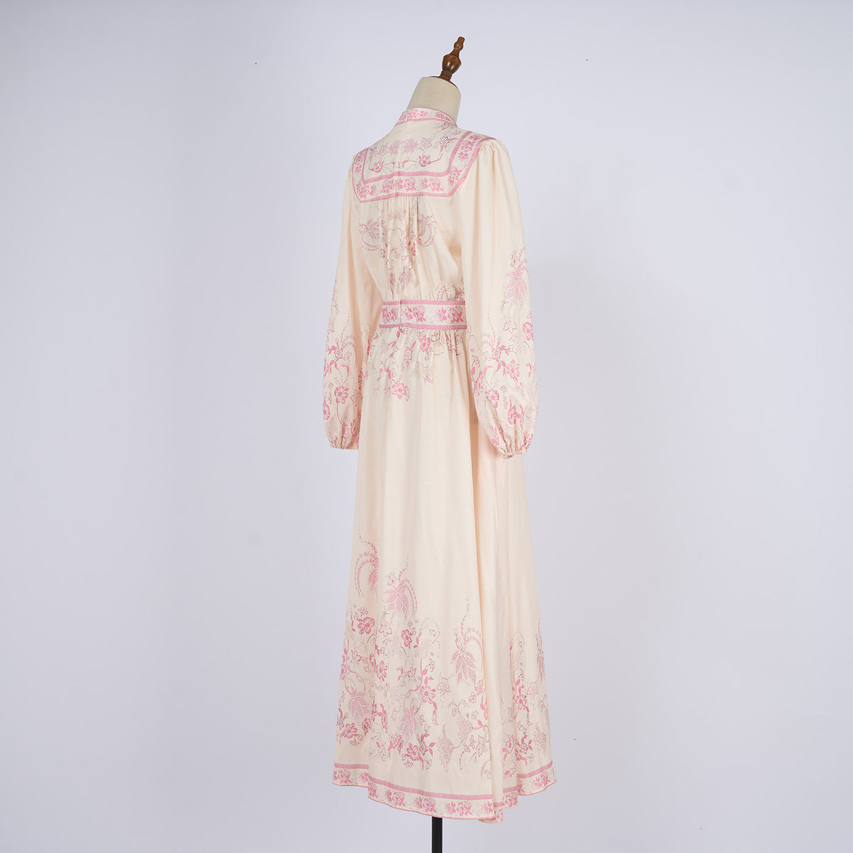 Women's Stand Up Collar Printed Single Button A Line Long Dress