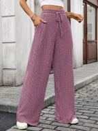 Solid Color Drawstring Sunken Stripe Brushed Pants
