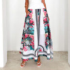 Summer High Waist Elastic Loose Printed Long Skirt