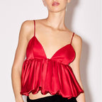 Elegant Silk Satin Texture Puffy Strap Top