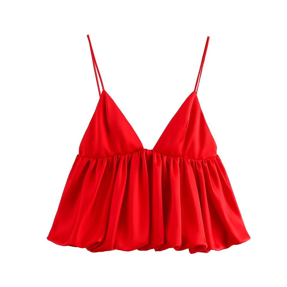 Elegant Silk Satin Texture Puffy Strap Top