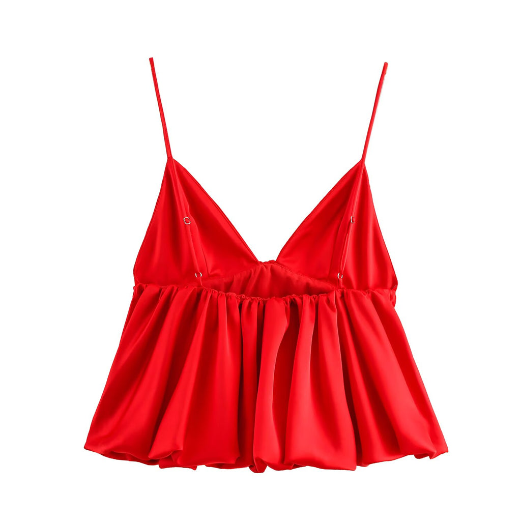 Elegant Silk Satin Texture Puffy Strap Top