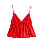 Elegant Silk Satin Texture Puffy Strap Top