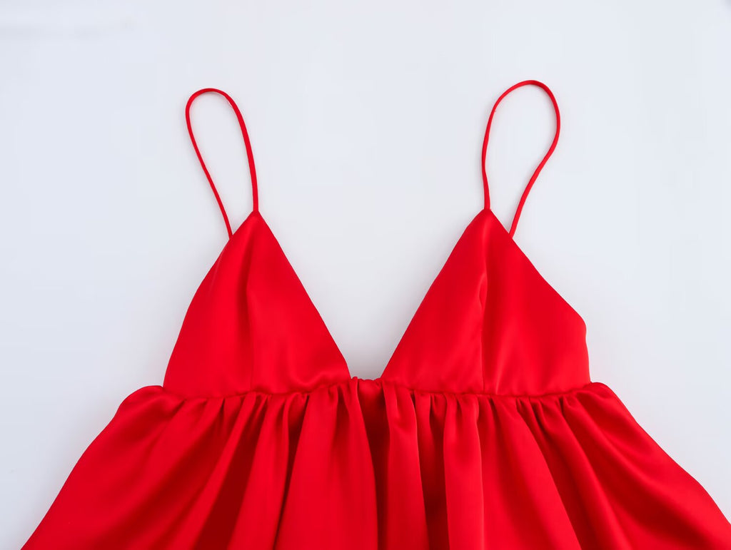 Elegant Silk Satin Texture Puffy Strap Top