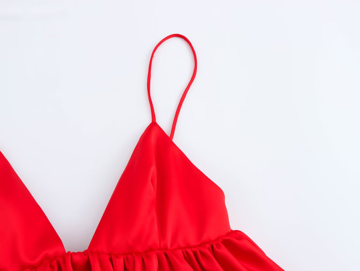 Elegant Silk Satin Texture Puffy Strap Top
