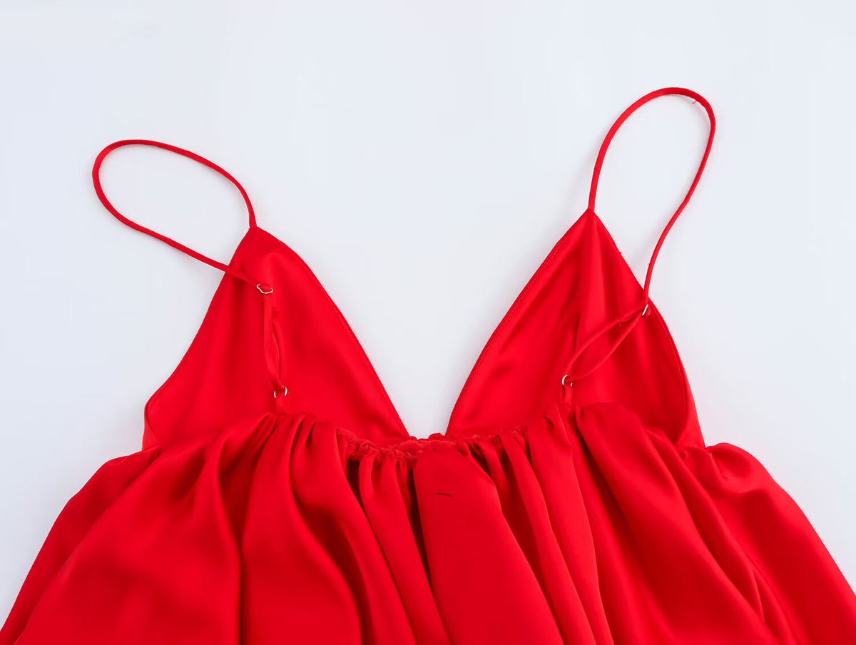 Elegant Silk Satin Texture Puffy Strap Top