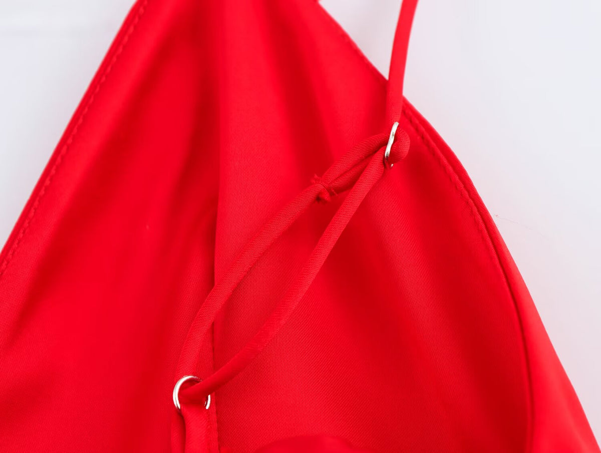 Elegant Silk Satin Texture Puffy Strap Top