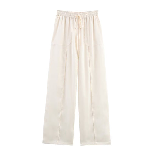 Summer Women Clothes Silk Satin Hanging Collar Top Pants Women Set