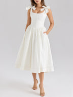 Women's Bowknot Decoration U Collar Waist Trimming Spaghetti St