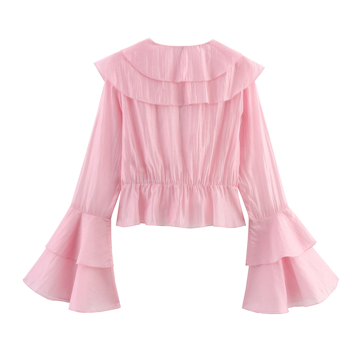 Women's Elegant Layered V Neck Tencel Cotton Multi Layer Ruffle Top