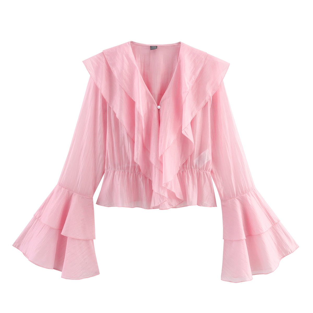 Women's Elegant Layered V Neck Tencel Cotton Multi Layer Ruffle Top