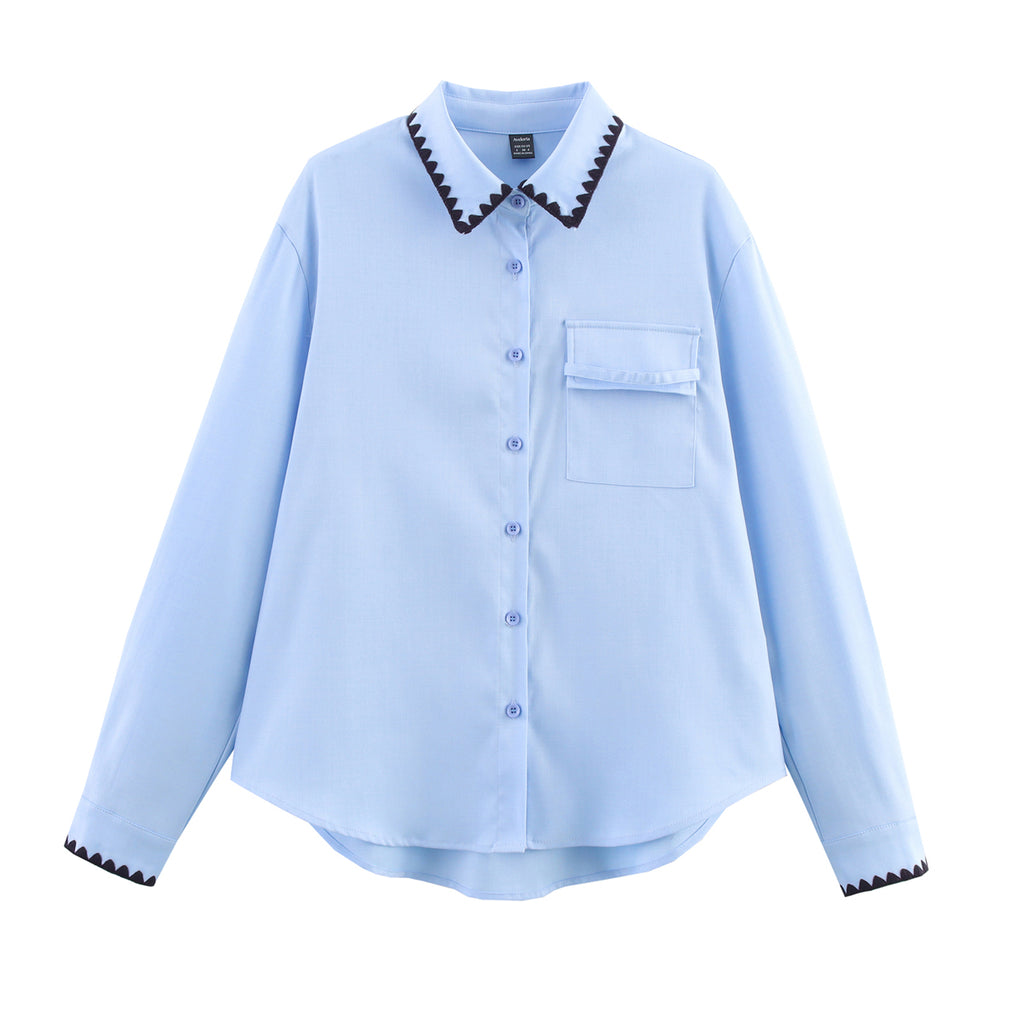 Women's Chic Shell Craft Blue Shirt Long Sleeve Loose Shirt