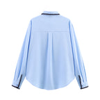 Women's Chic Shell Craft Blue Shirt Long Sleeve Loose Shirt
