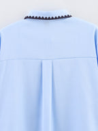 Women's Chic Shell Craft Blue Shirt Long Sleeve Loose Shirt