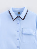 Women's Chic Shell Craft Blue Shirt Long Sleeve Loose Shirt