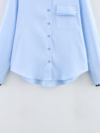Women's Chic Shell Craft Blue Shirt Long Sleeve Loose Shirt