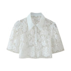 Women's Clothing Western Lace Short Sleeve Shirt Bow Two Piece Overskirt Set