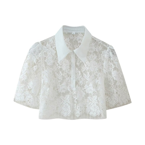 Women Clothing Western Lace Short Sleeve Shirt Bow Two Piece Overskirt Set