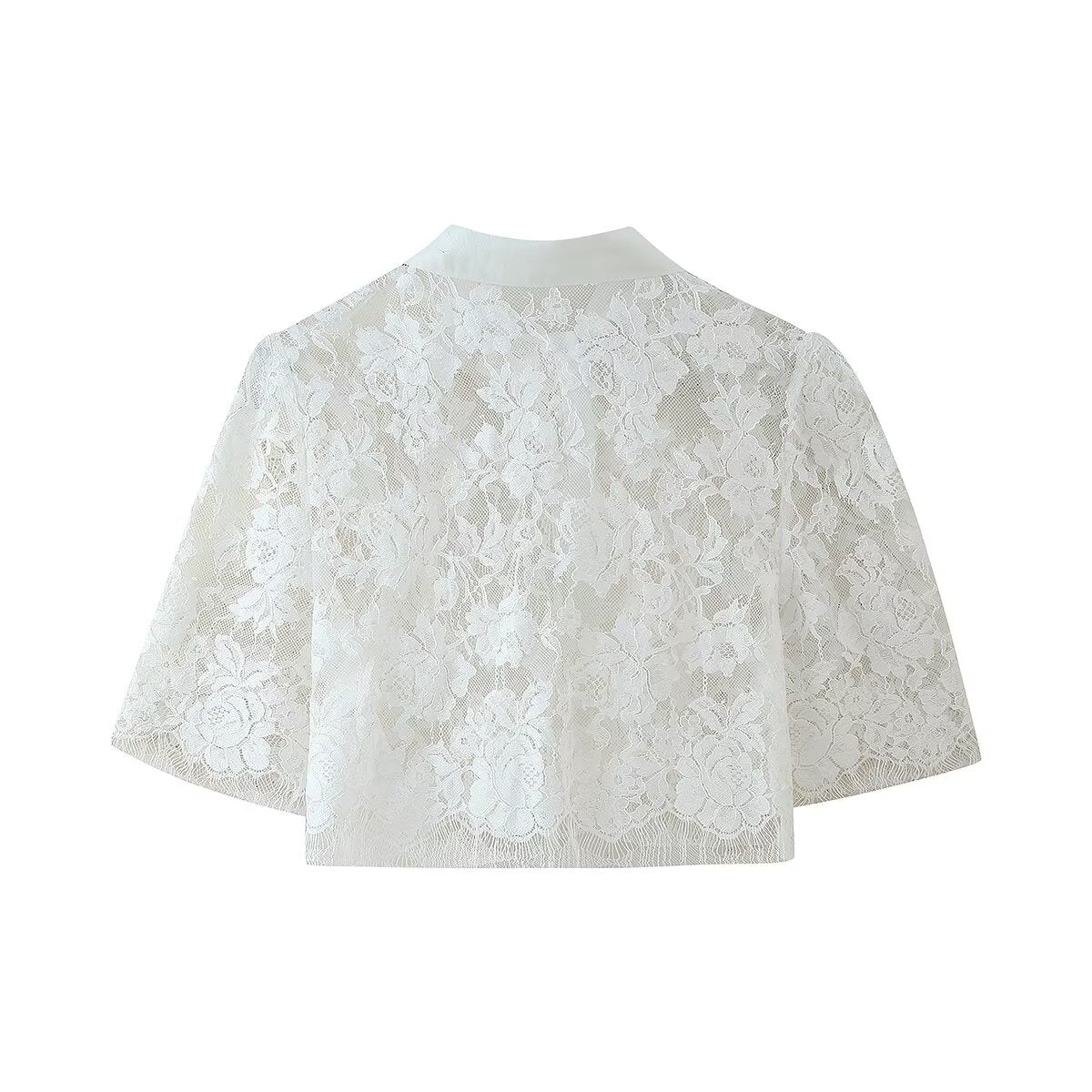 Women's Clothing Western Lace Short Sleeve Shirt Bow Two Piece Overskirt Set