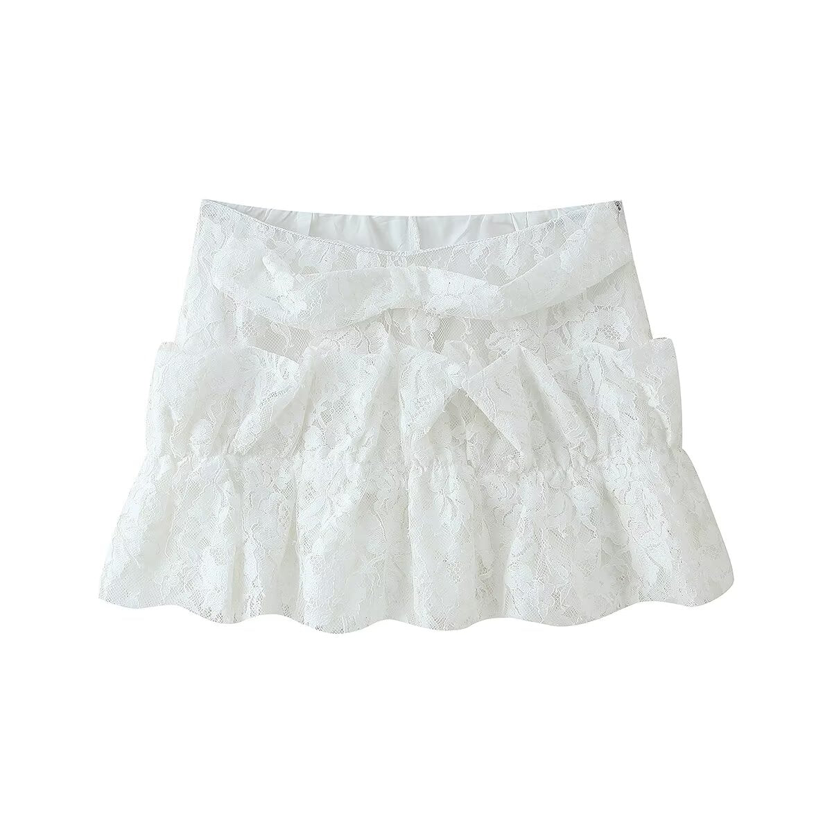 Women's Clothing Western Lace Short Sleeve Shirt Bow Two Piece Overskirt Set