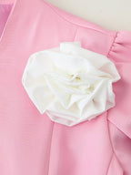 Women's Handmade Floral Waist Trimming Short Sleeved Top