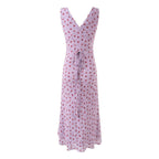 Women's V-Neck Floral Lace Ruched Tie Sleeveless Bodycon Midi Dress