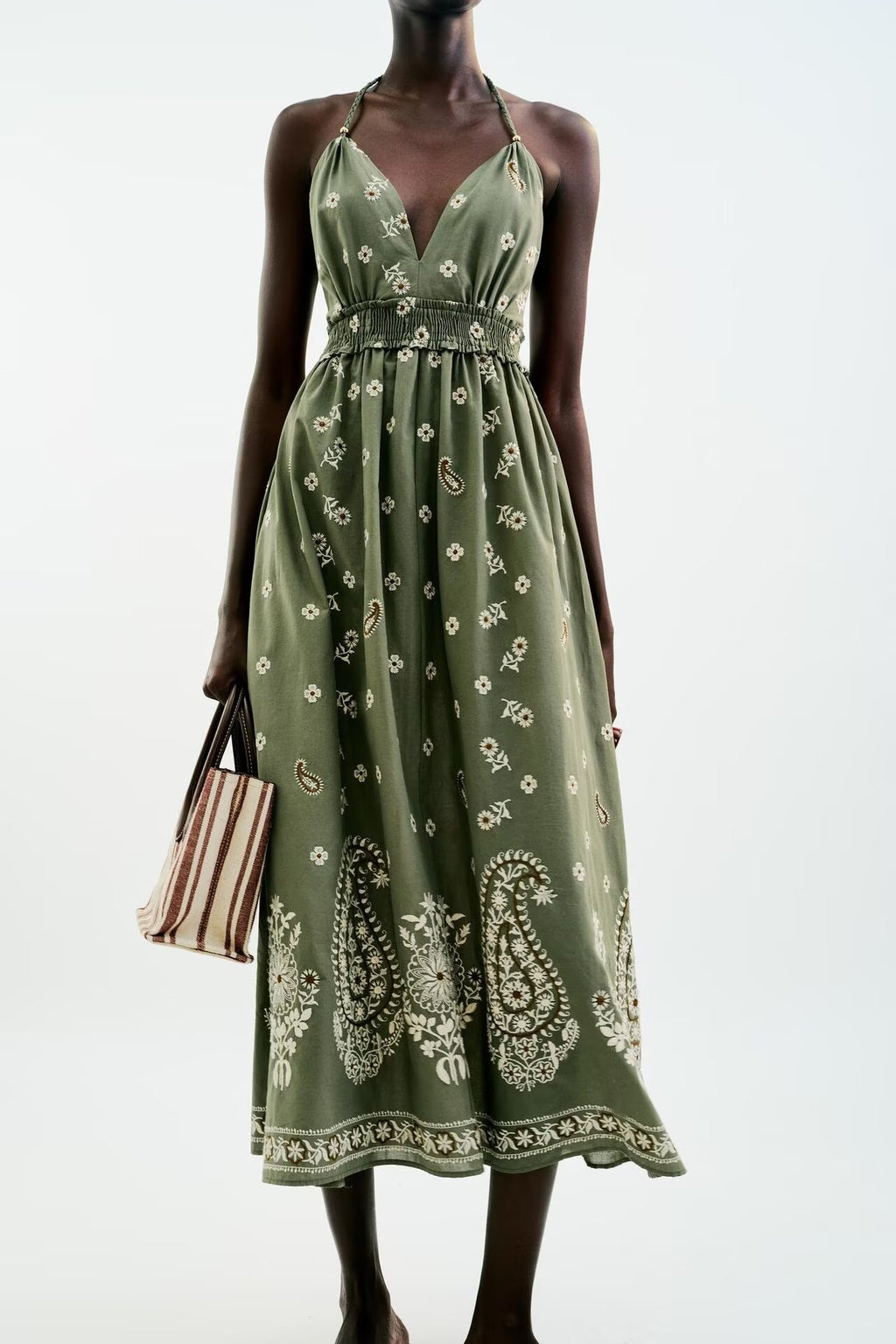Women's Embroidered Halter Backless Dress