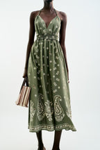 Women's Embroidered Halter Backless Dress