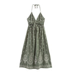 Women's Embroidered Halter Backless Dress