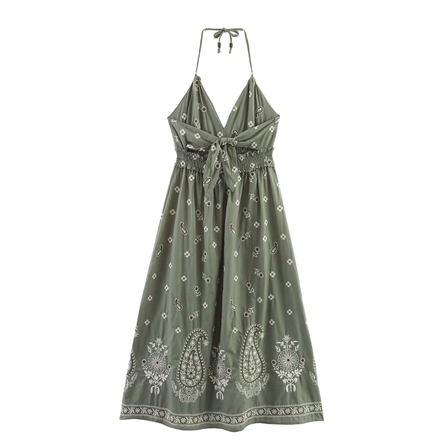 Women's Embroidered Halter Backless Dress