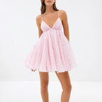 Women's Lace-Trim Floral V-Neck Mini Dress