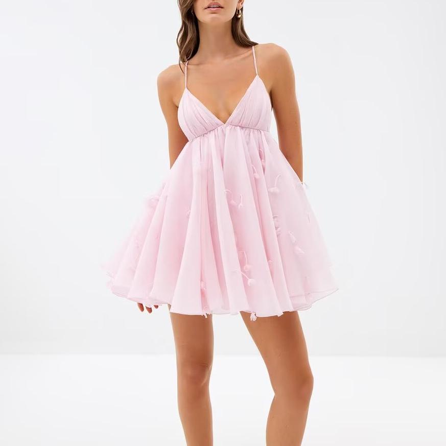 Women's Lace-Trim Floral V-Neck Mini Dress