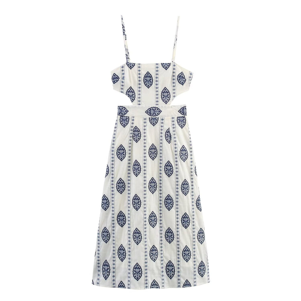 Embroidered Cutout Midi Slip Dress