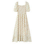 Wind Palace Small Floral-Print Square-Neck Puff Sleeve Split Dress