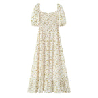 Wind Palace Small Floral-Print Square-Neck Puff Sleeve Split Dress