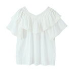 Women's Summer French Vintage Lace Stitching Sweet Lotus Leaf Loose Top Shirt
