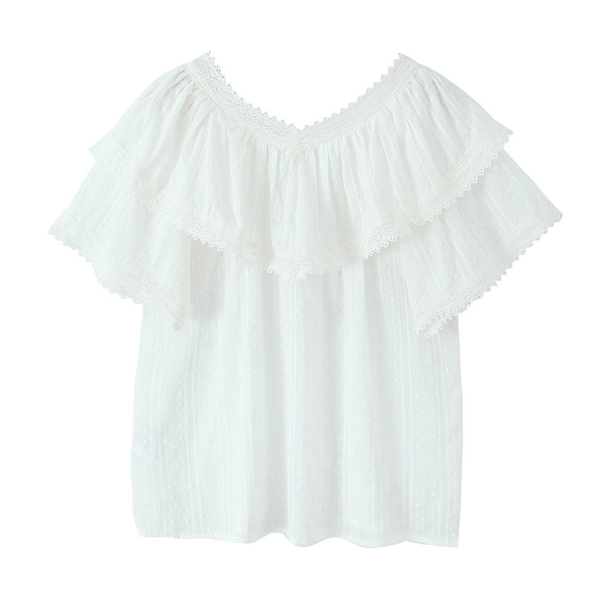 Women's Summer French Vintage Lace Stitching Sweet Lotus Leaf Loose Top Shirt