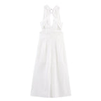 Women Clothing Summer French Sexy Backless Embroidery Midi Dress