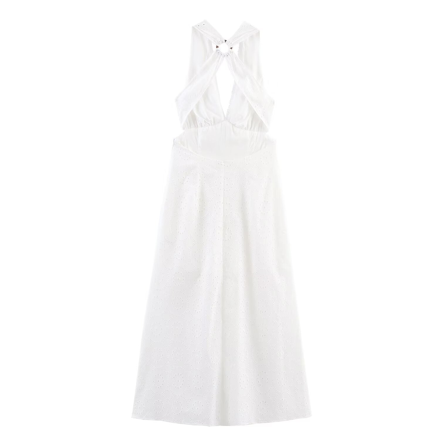 Women Clothing Summer French Sexy Backless Embroidery Midi Dress
